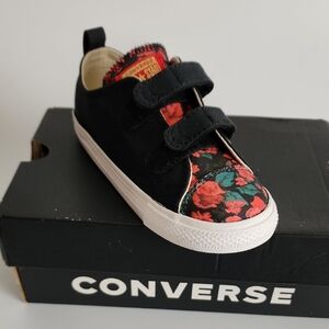 Converse Black and Red Floral Sneakers with Velcro